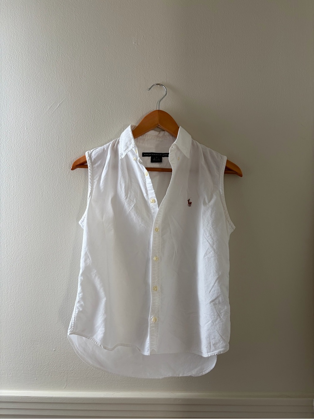 Ralph Lauren White Sleeveless Oxford Button-Down Shirt